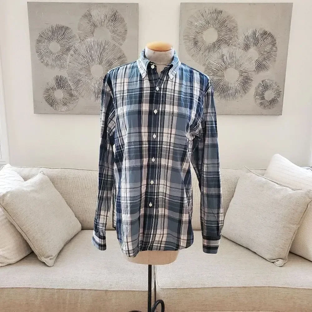 J. Crew Tailored Fit Plaid Button Down Collared Shirt sz Med